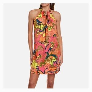 Trina Turk Womens JUJU Abstract Print Mini Halter Dress Coverup Size M